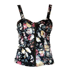 [Rachael & Chloe] Zip Front Black Floral Padded Tank | S | Good